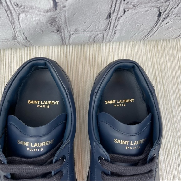 NEW Saint Laurent SL01 Classic Court Low-Top Sneakers in Navy Leather Size 39 - Picture 12 of 14